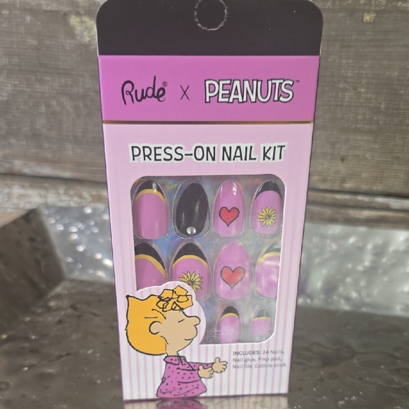 RUDE x Peanuts Press-On Nail Kit - Pink, Black, and Yellow, Sally, NEW - Picture 1 of 2
